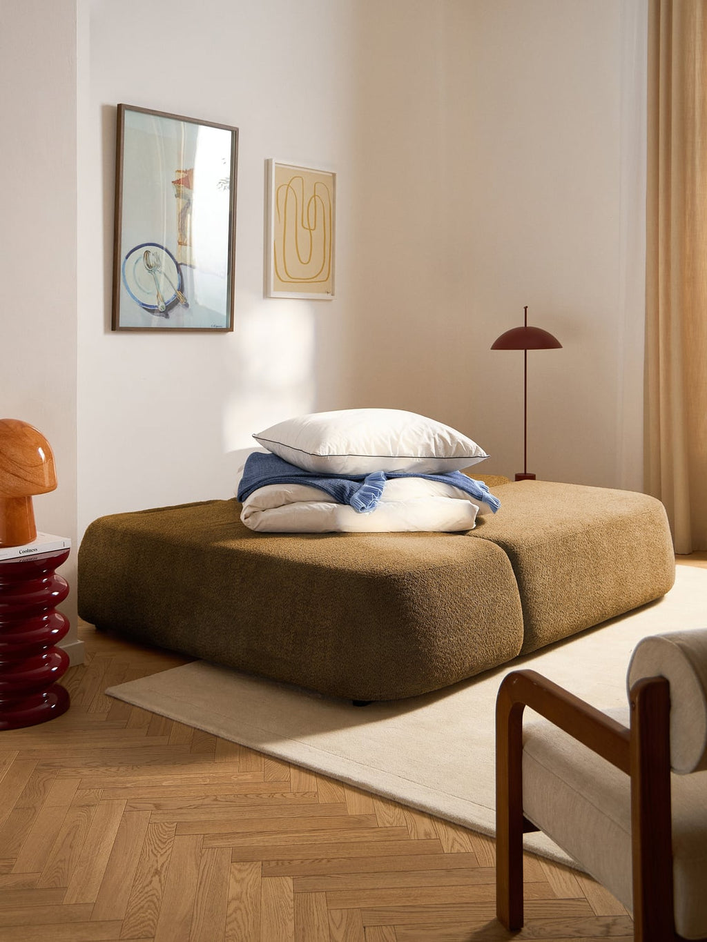 Pao Sofa Bed in Teddy Bouclé with Storage — Ochre