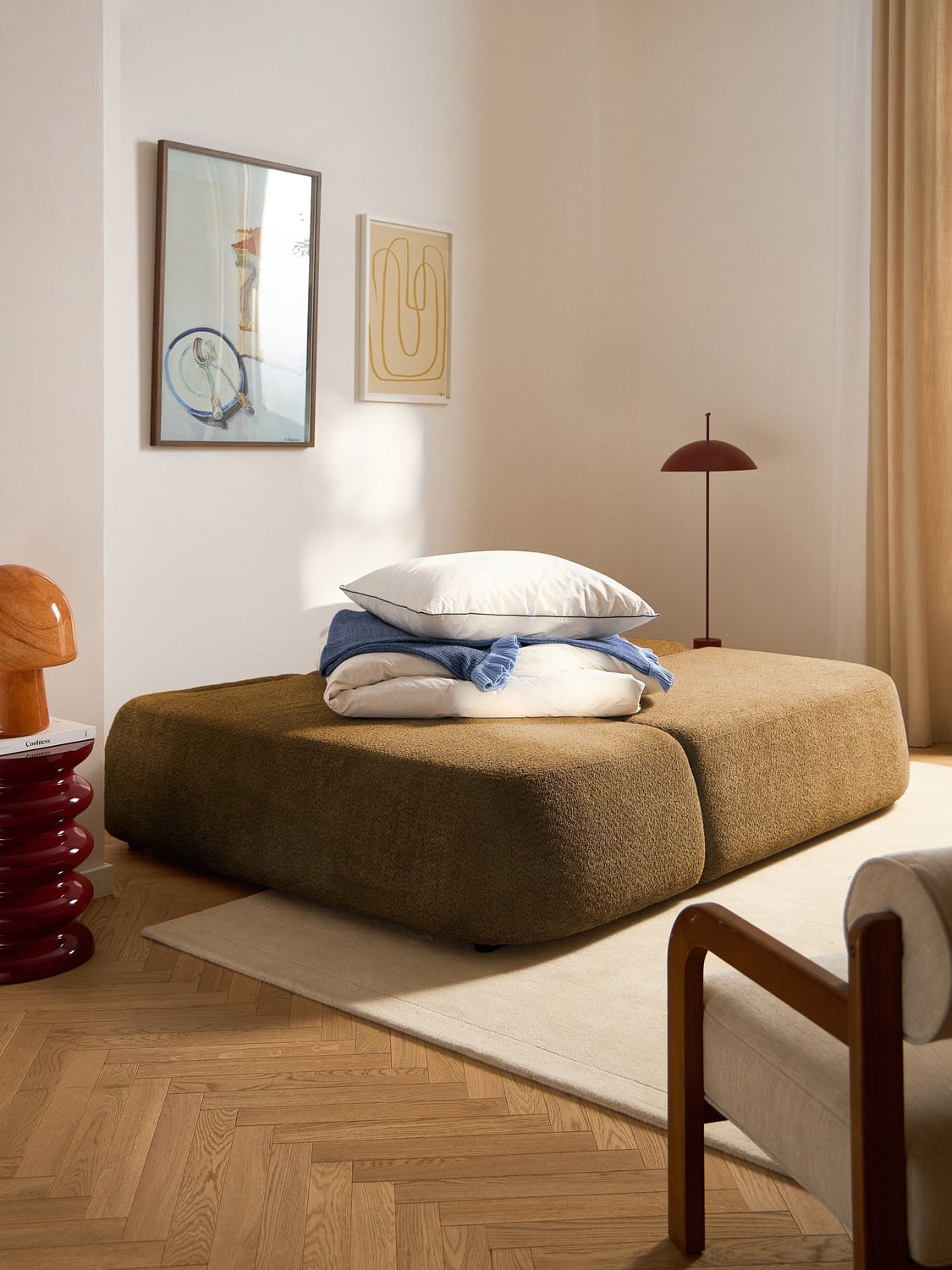 Pao Sofa Bed in Teddy Bouclé with Storage — Ochre