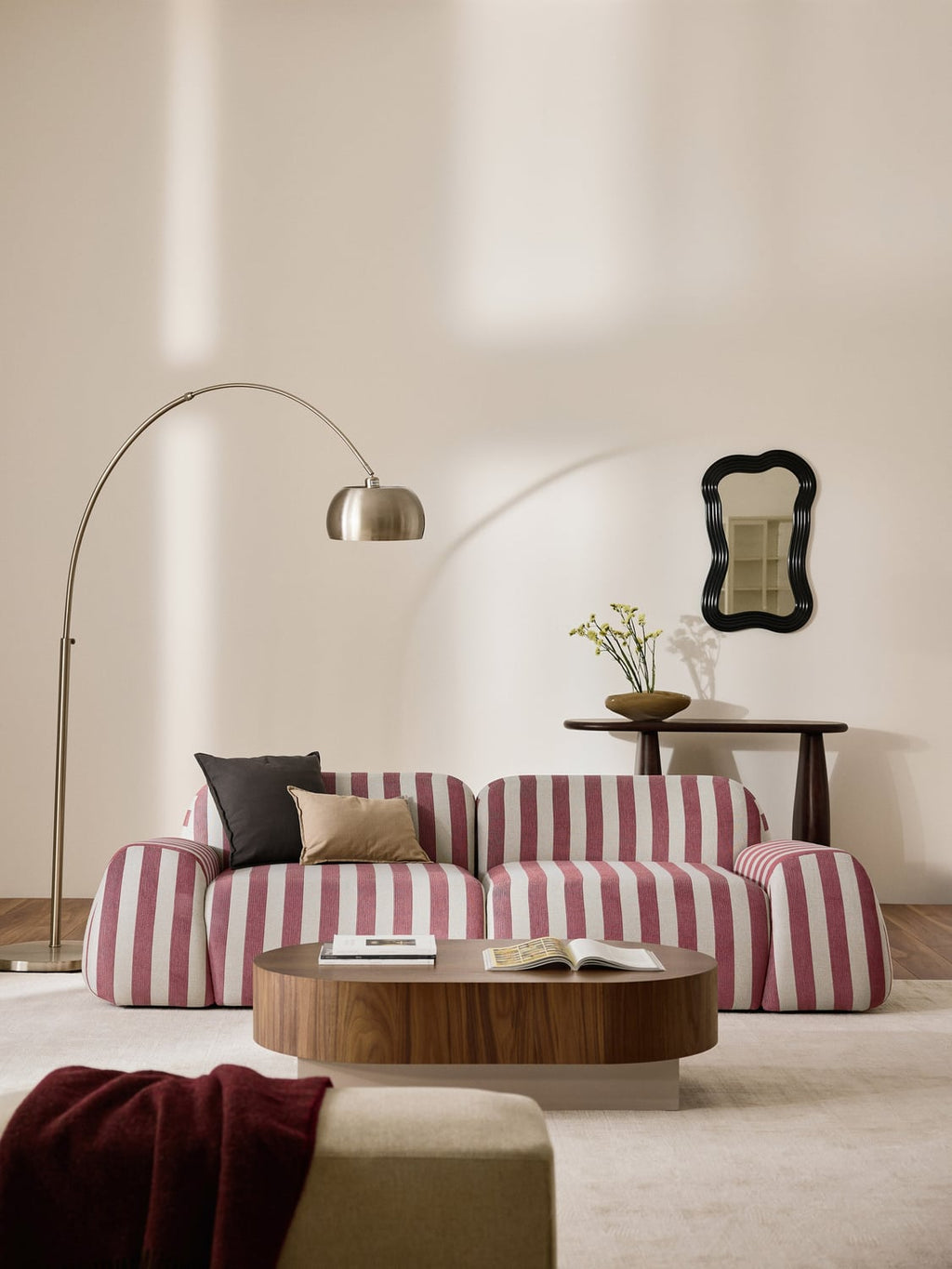 Wolke Modular Striped Sofa (3-seater) — Greige