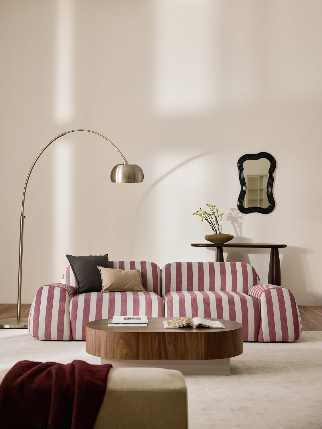 Wolke Modular Striped Sofa (3-seater) — Greige