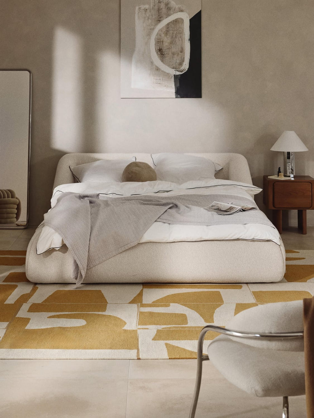 Sofia Bouclé Upholstered Bed — Ivory