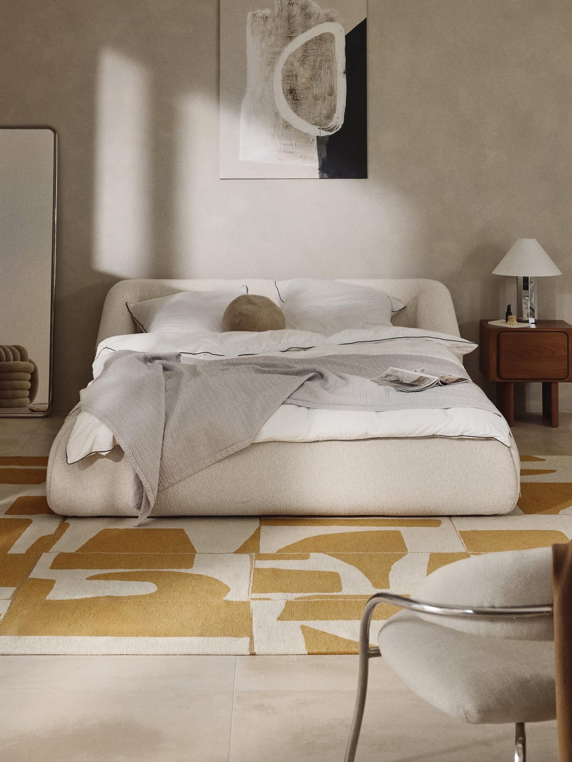 Sofia Bouclé Upholstered Bed — Ivory