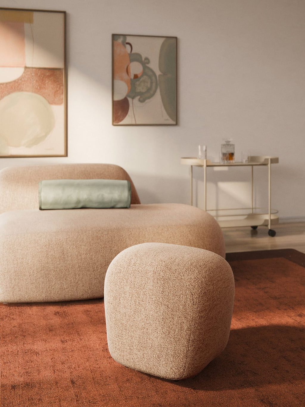 Wolke Tall Bouclé Sofa Ottoman — Sand
