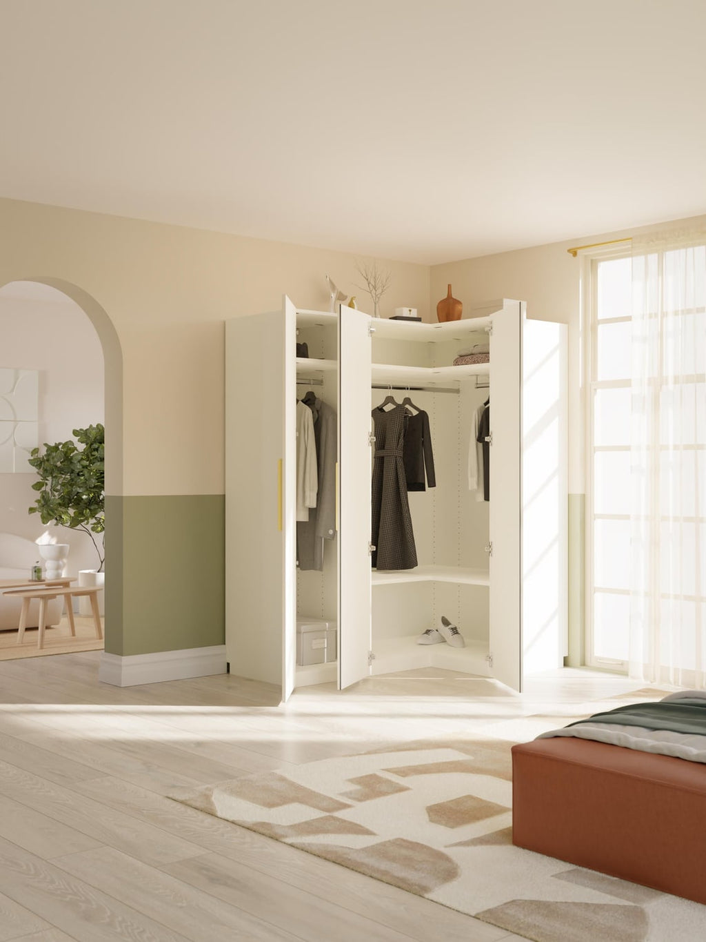 Simone Modular Corner Wardrobe, 165 cm Width, in various sizes — Off-White