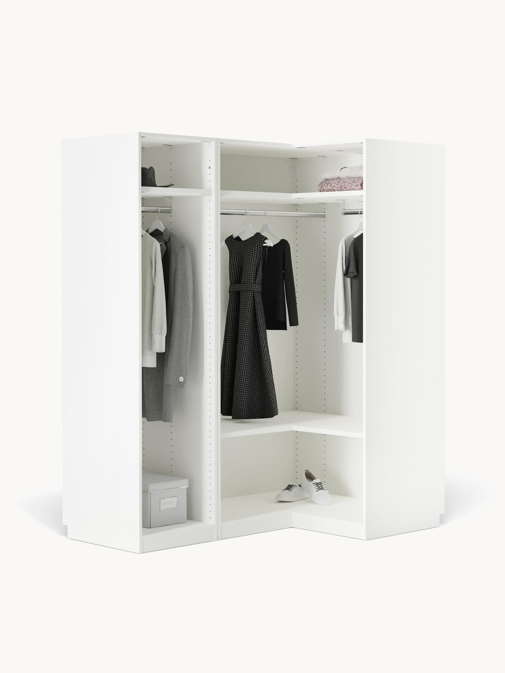 Simone Modular Corner Wardrobe, 165 cm Width, in various sizes — Off-White