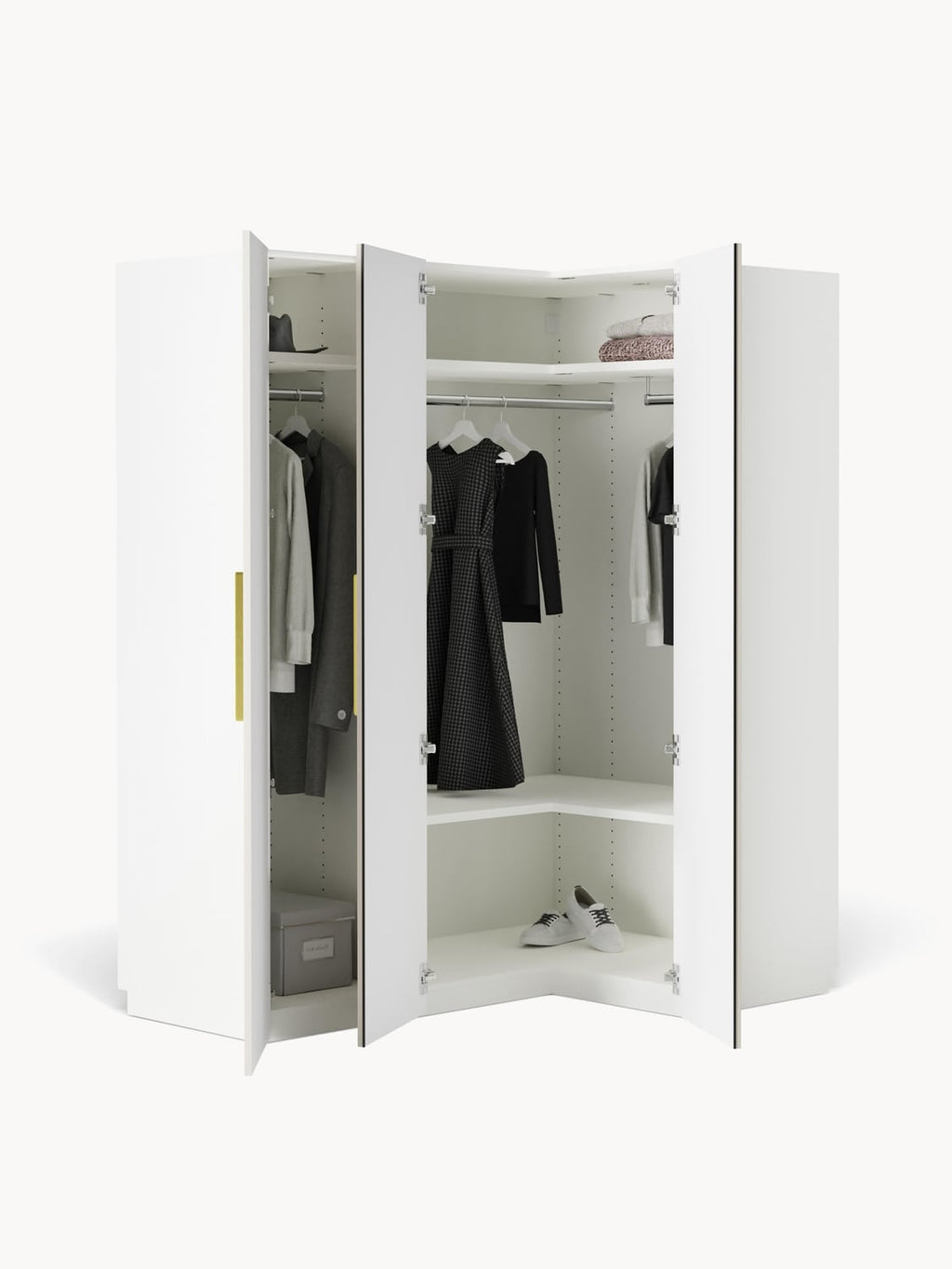 Simone Modular Corner Wardrobe, 165 cm Width, in various sizes — Off-White