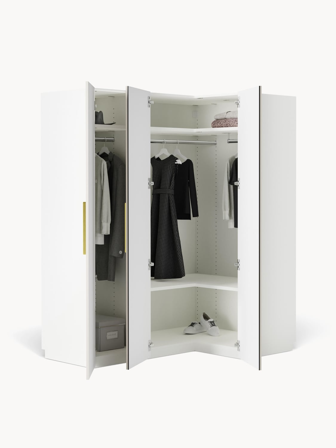 Simone Modular Corner Wardrobe, 165 cm Width, in various sizes — Off-White