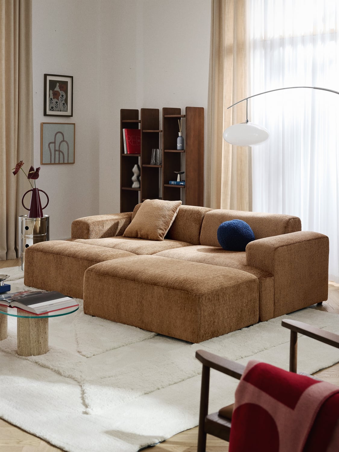 Melva XL Sofa Ottoman, B 116 x T 72 cm — Camel