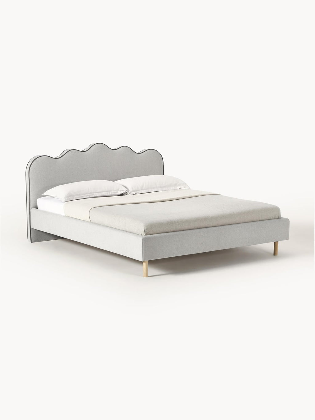 Romy Upholstered Bed with Wavy Headboard — Pearl Grey