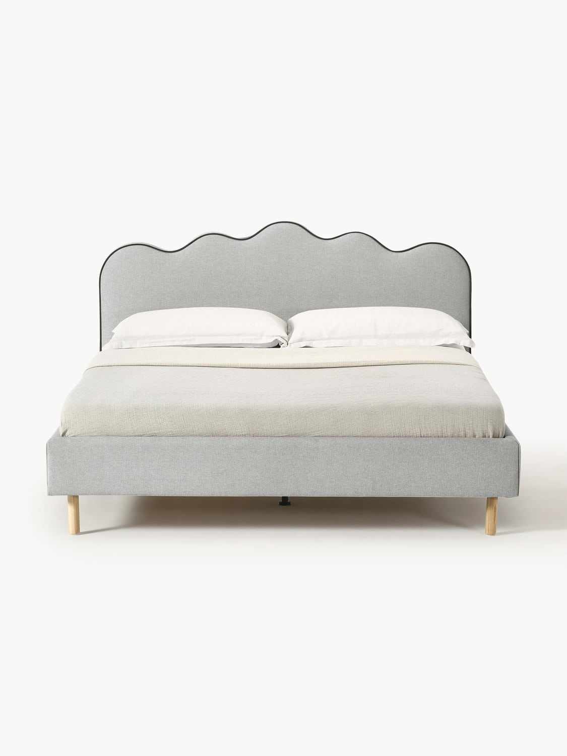 Romy Upholstered Bed with Wavy Headboard — Pearl Grey
