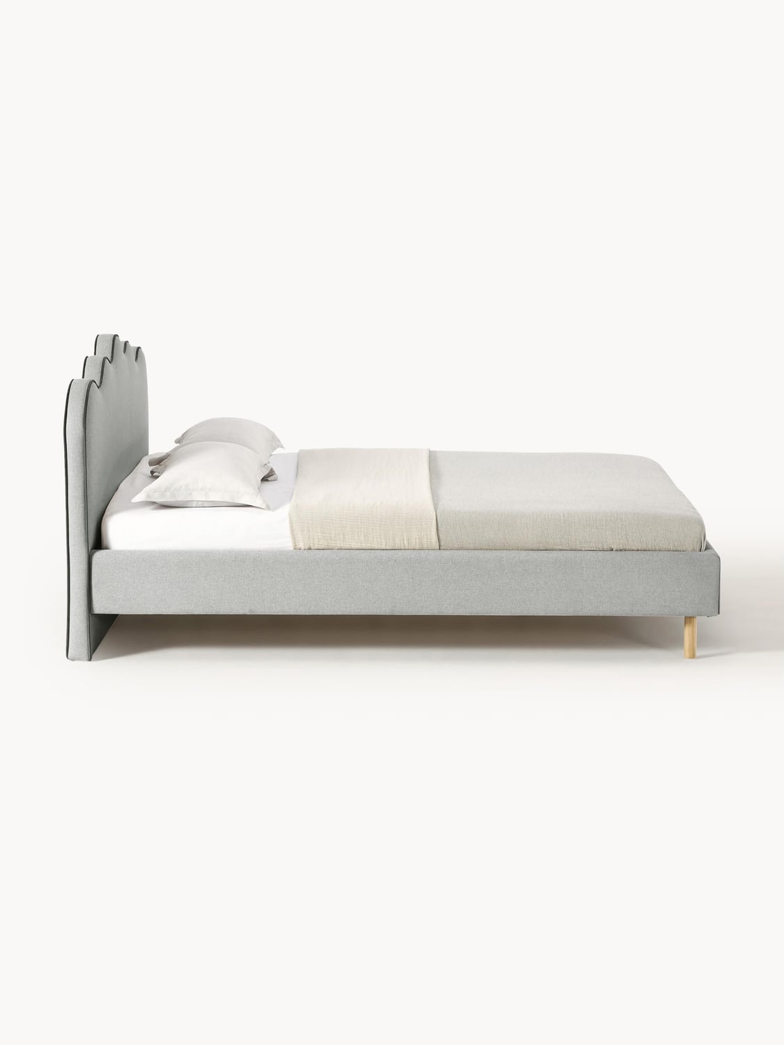 Romy Upholstered Bed with Wavy Headboard — Pearl Grey