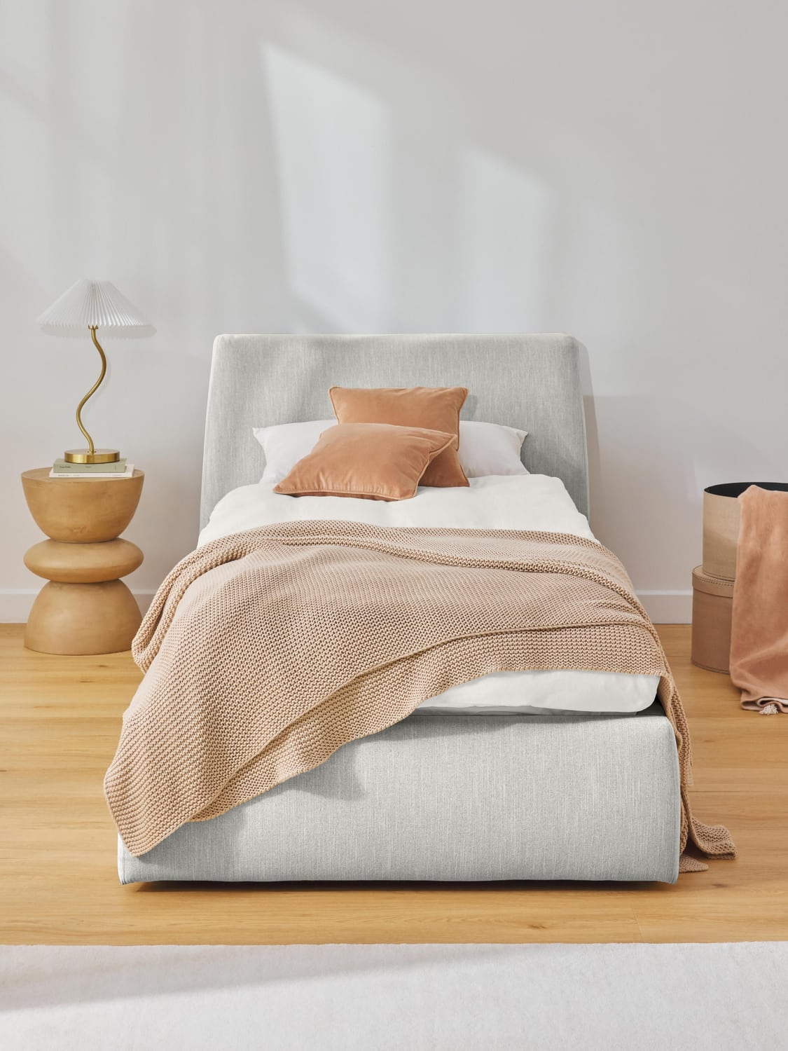 Cloud Single Bed with Storage — Light Grey