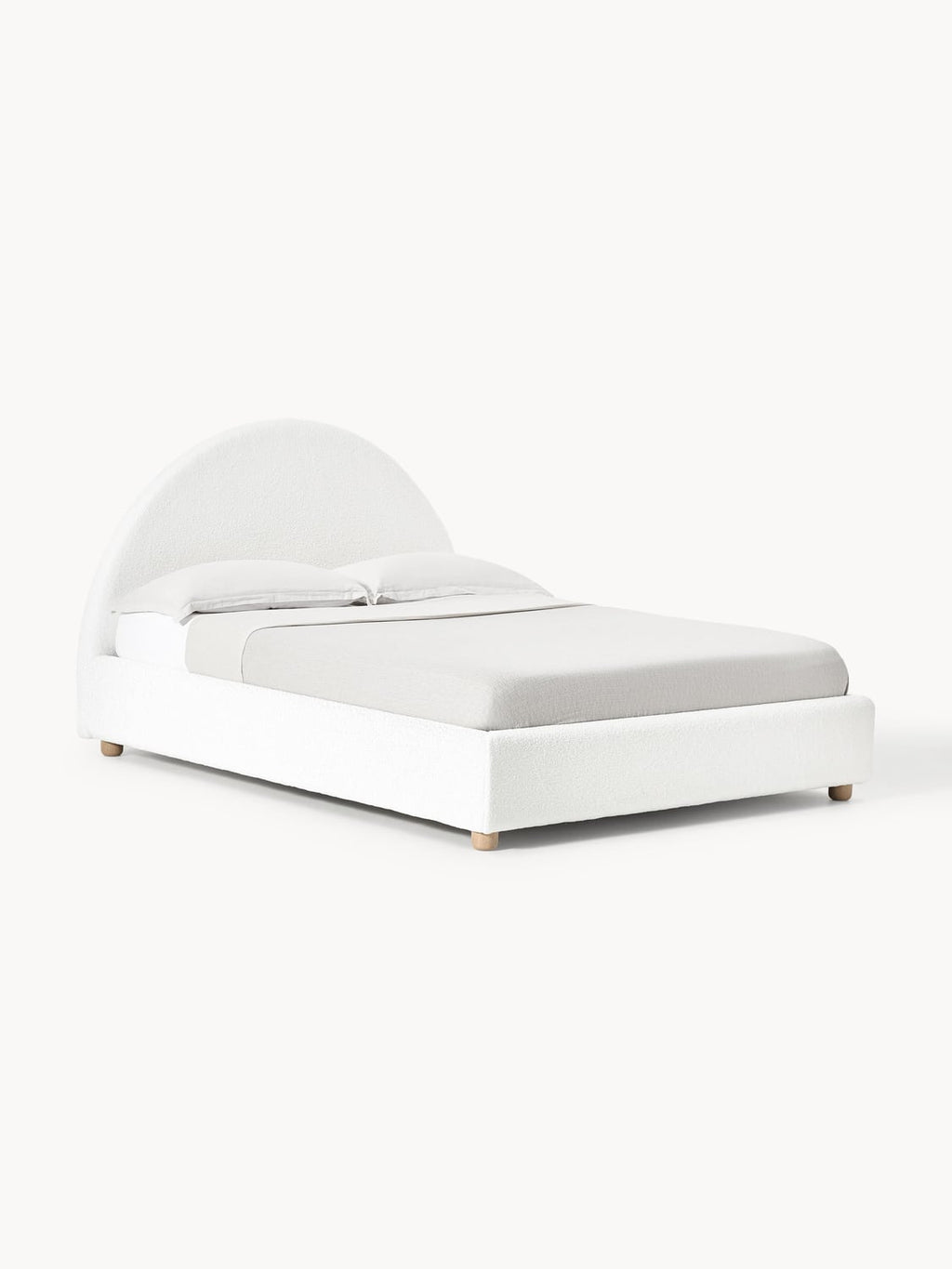 Ebba Teddy-Upholstered Bed with Storage — Off-White