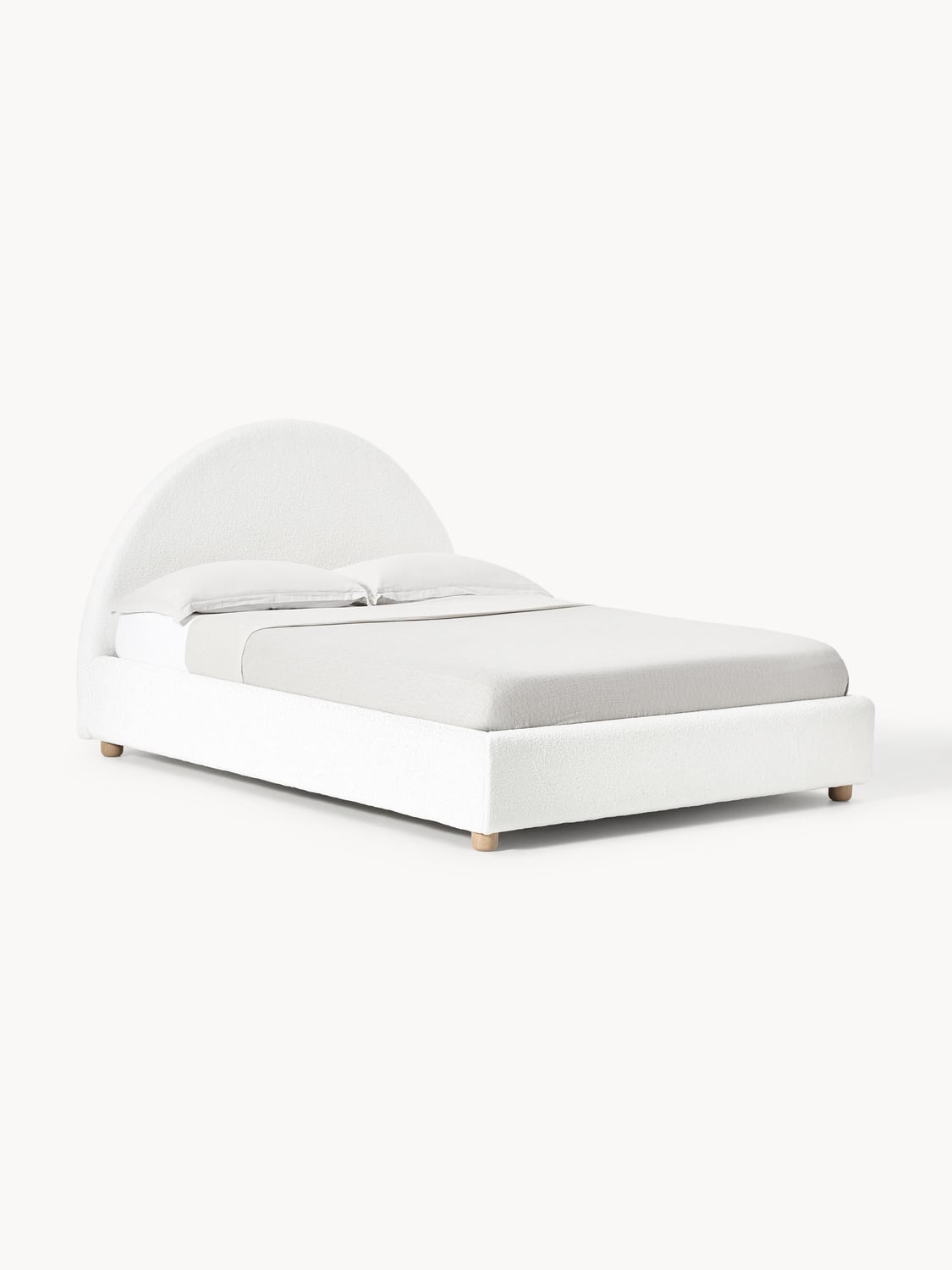 Ebba Teddy-Upholstered Bed with Storage — Off-White