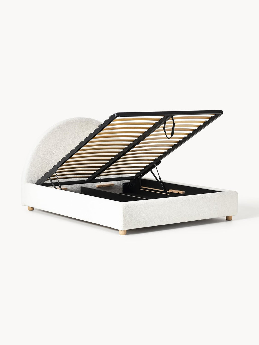 Ebba Teddy-Upholstered Bed with Storage — Off-White