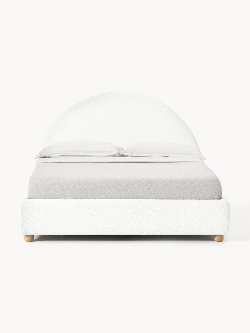Ebba Teddy-Upholstered Bed with Storage — Off-White
