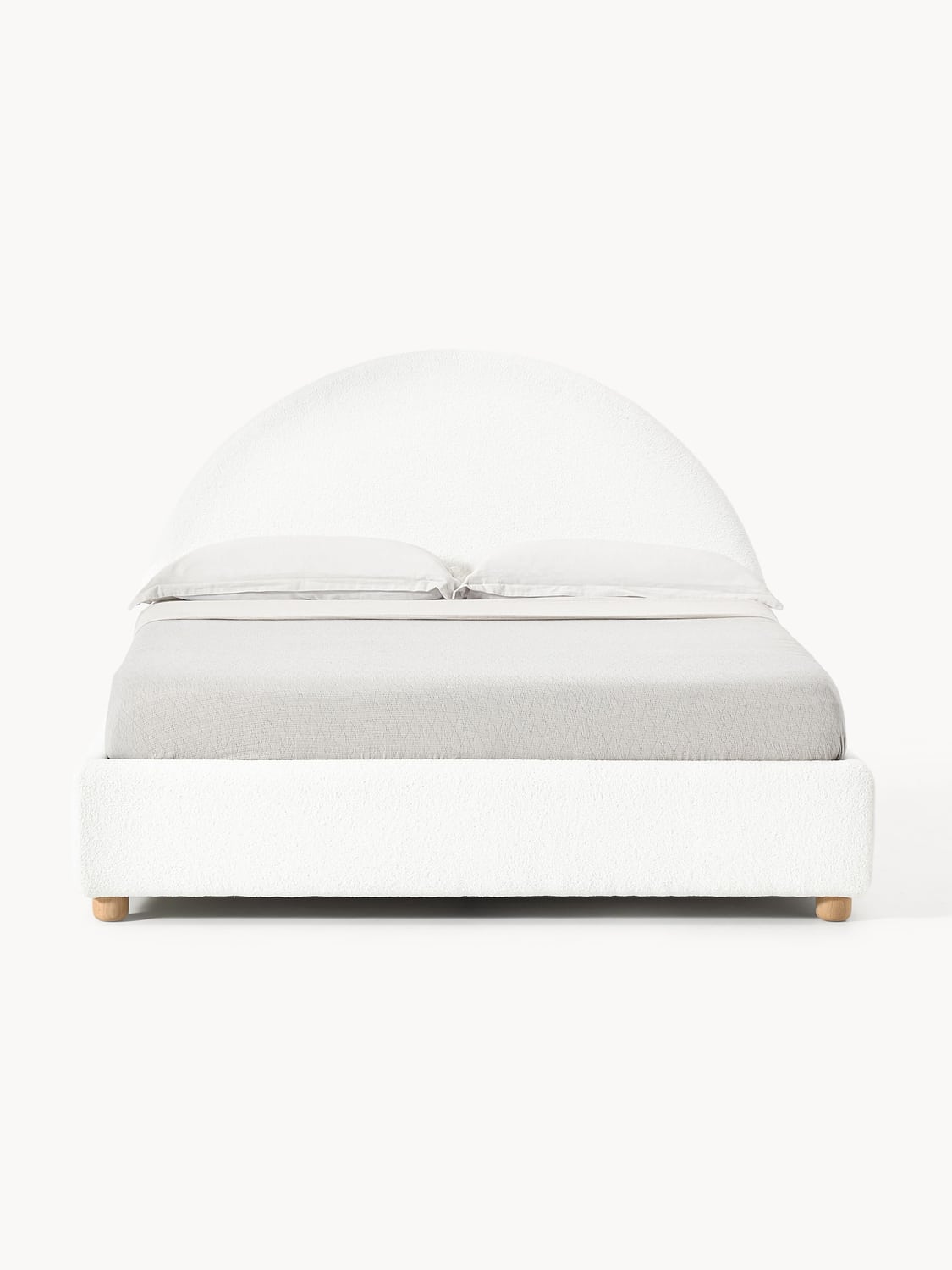 Ebba Teddy-Upholstered Bed with Storage — Off-White