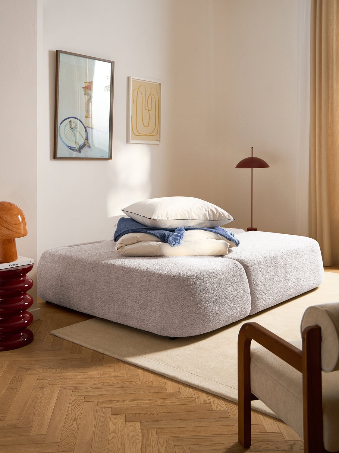 Pao Sofa Bed in Teddy Bouclé with Storage — Oatmeal