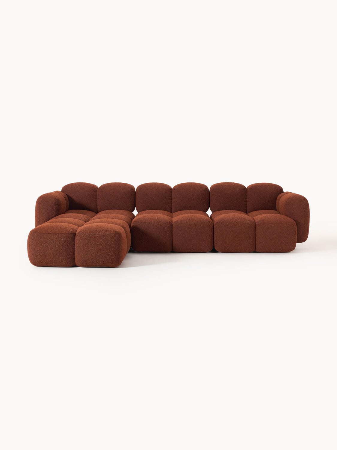 Tayla Modular Sofa (4-seater) in Bouclé with Ottoman (left/right) — Brown