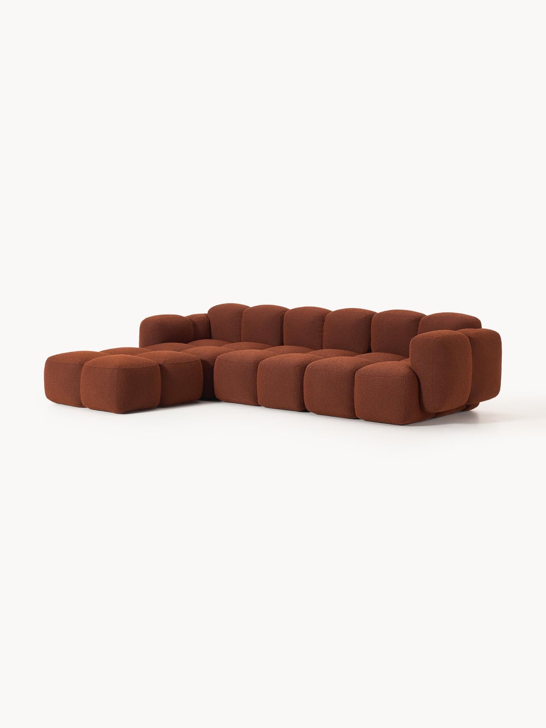 Tayla Modular Sofa (4-seater) in Bouclé with Ottoman (left/right) — Brown