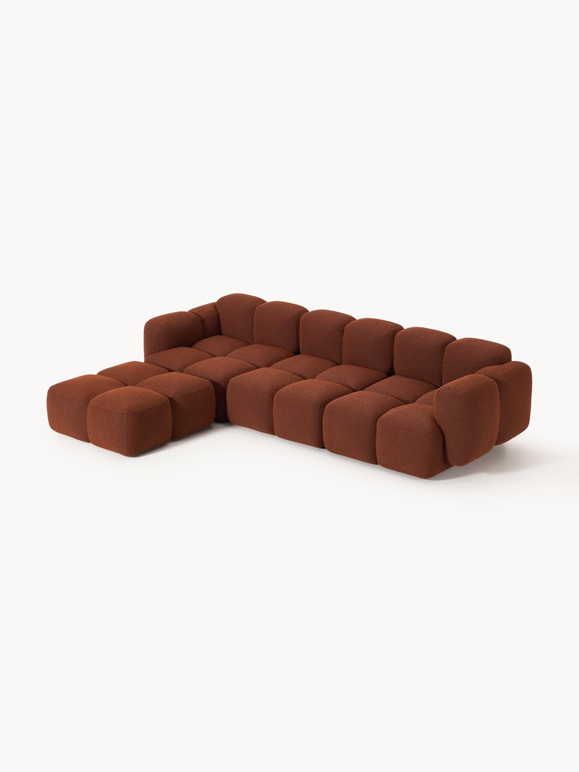 Tayla Modular Sofa (4-seater) in Bouclé with Ottoman (left/right) — Brown