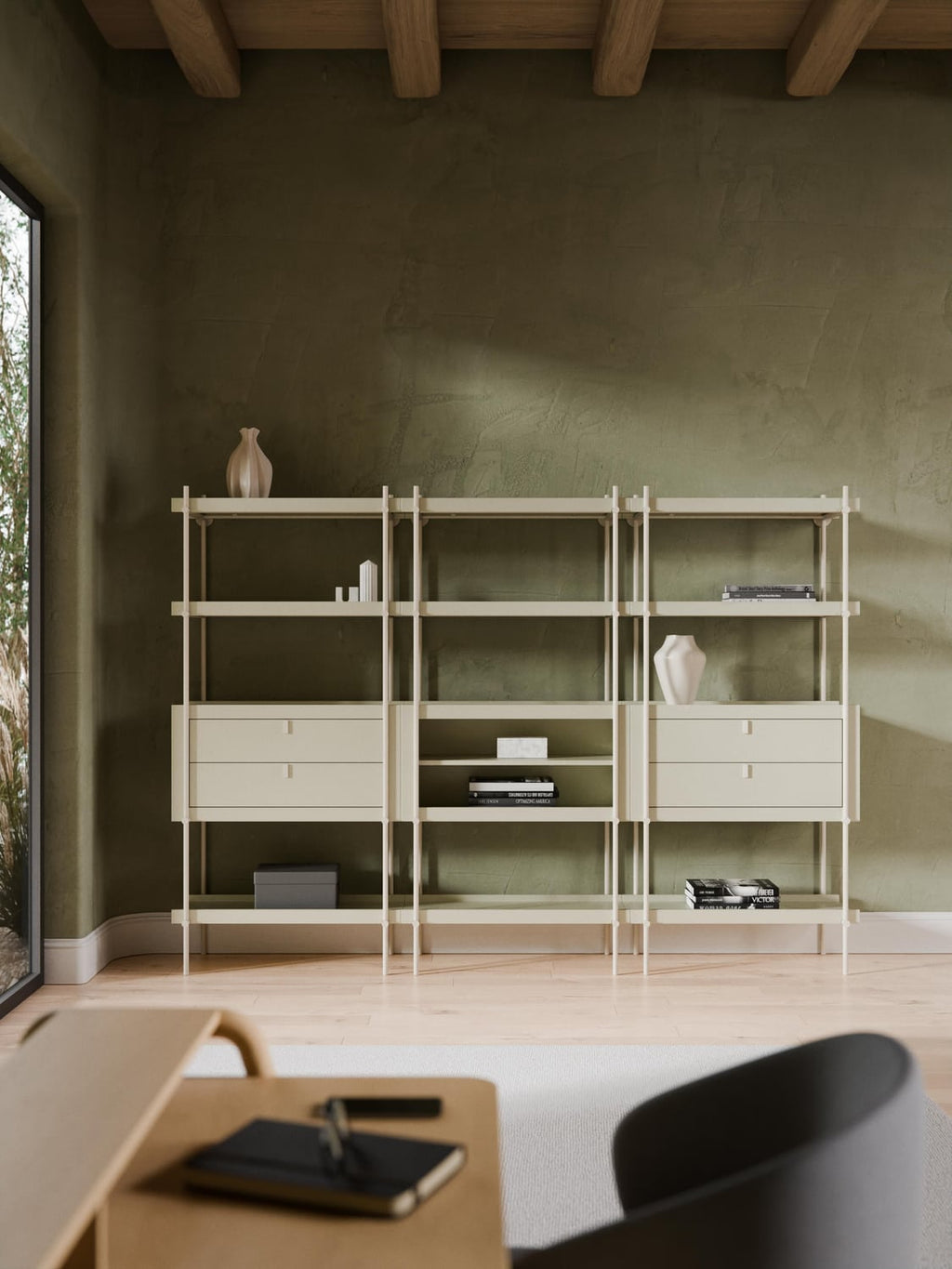 Rio Tall Shelving Unit with Open Storage — Sage