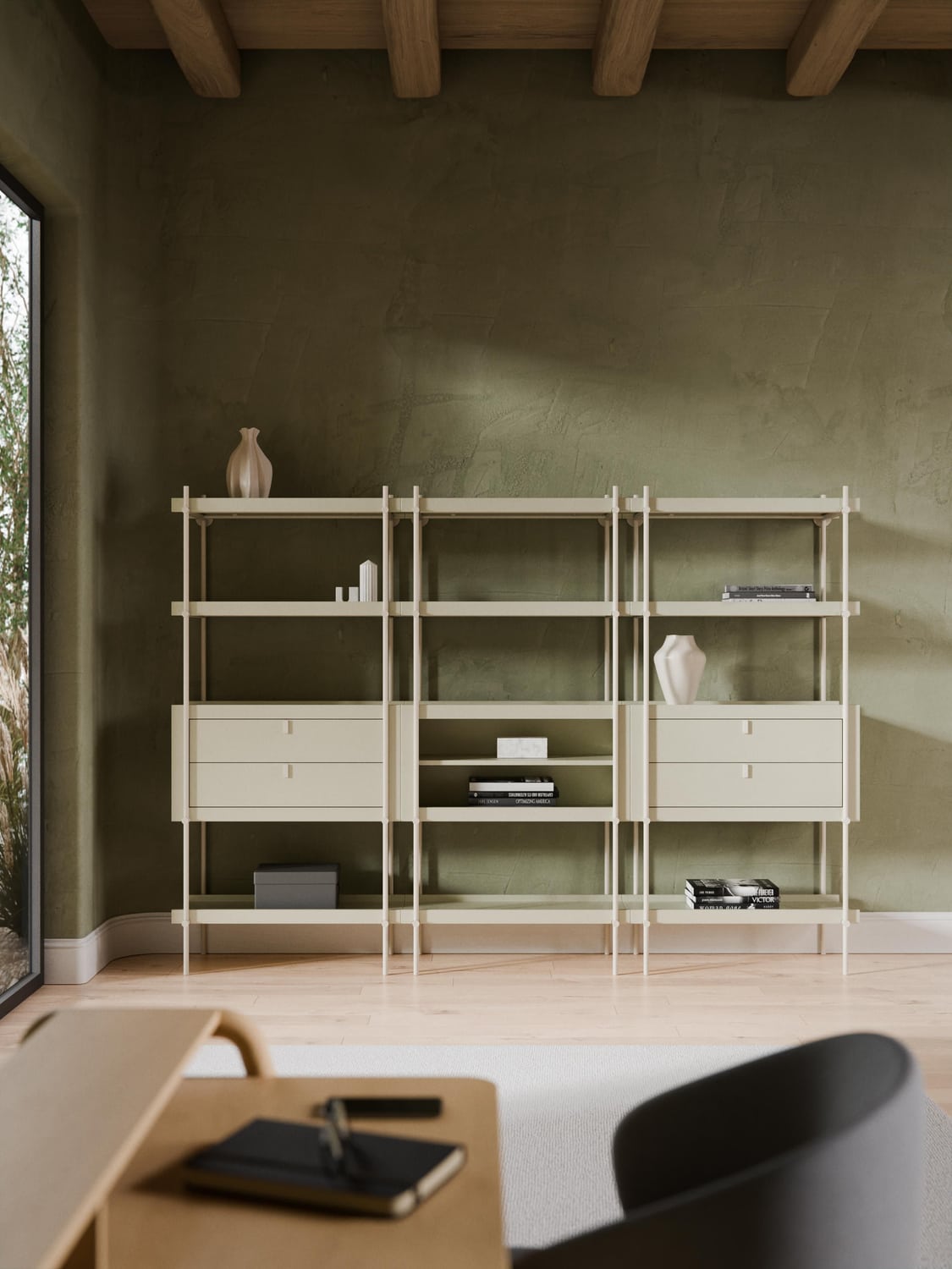 Rio Tall Shelving Unit with Open Storage — Sage