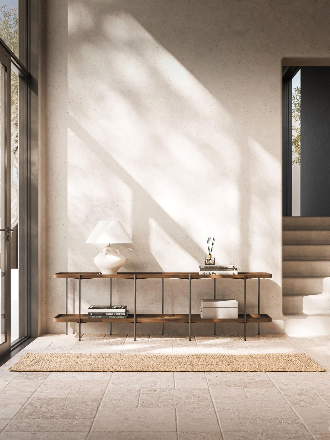 Renee Low Wooden Shelving Unit — Greige