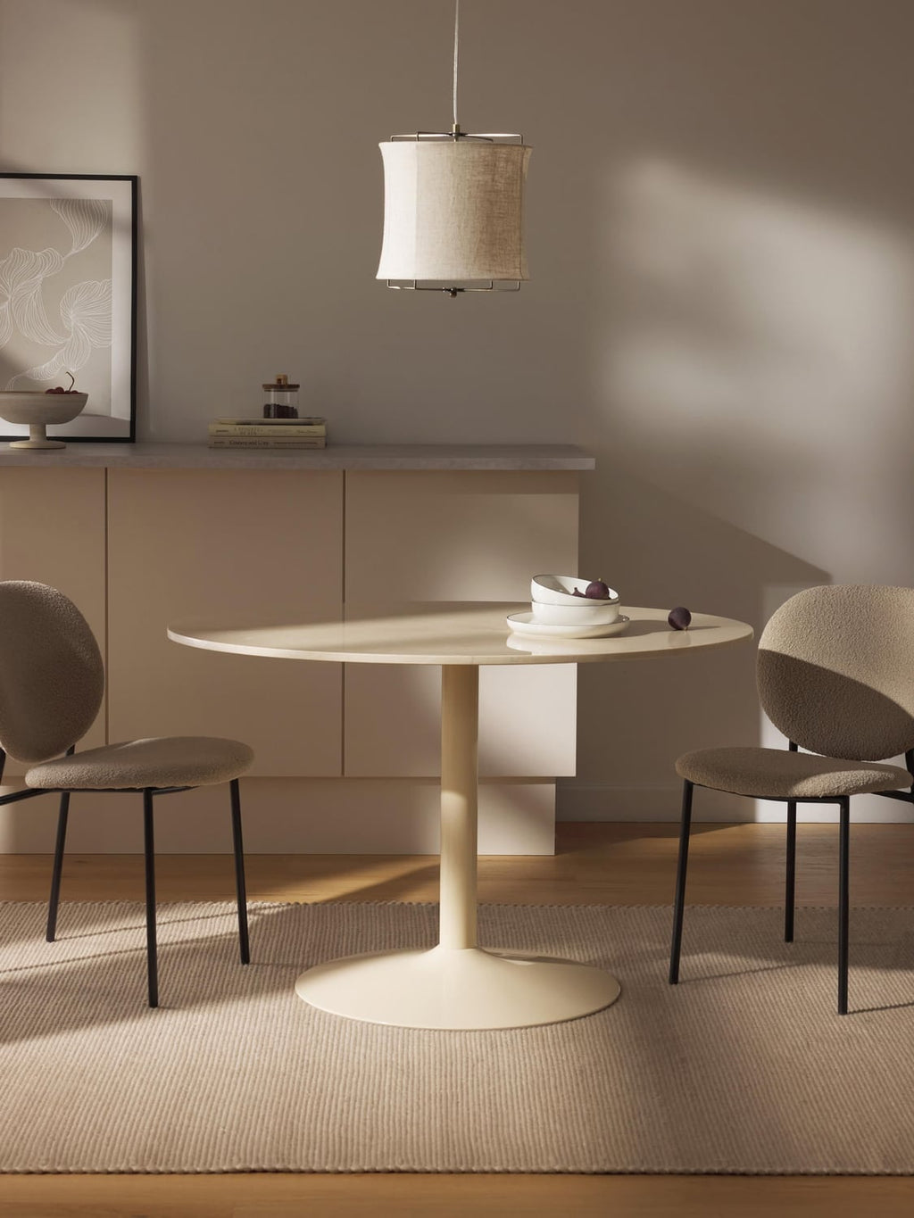 Miley Oval Marble-Dining Table, 120 x 90 cm — Beige