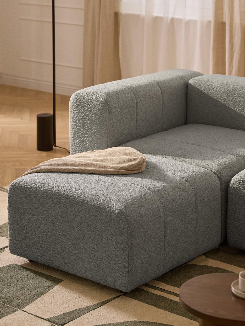 Lena Bouclé Sofa Ottoman — Taupe