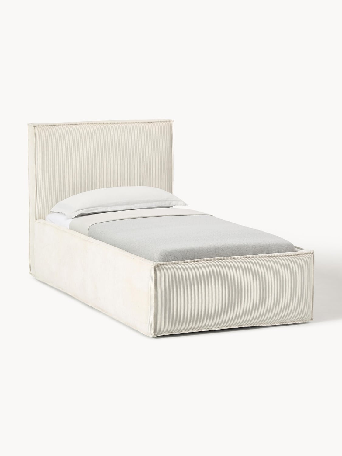 Dream Corduroy-Single Bed with Storage — Light Grey