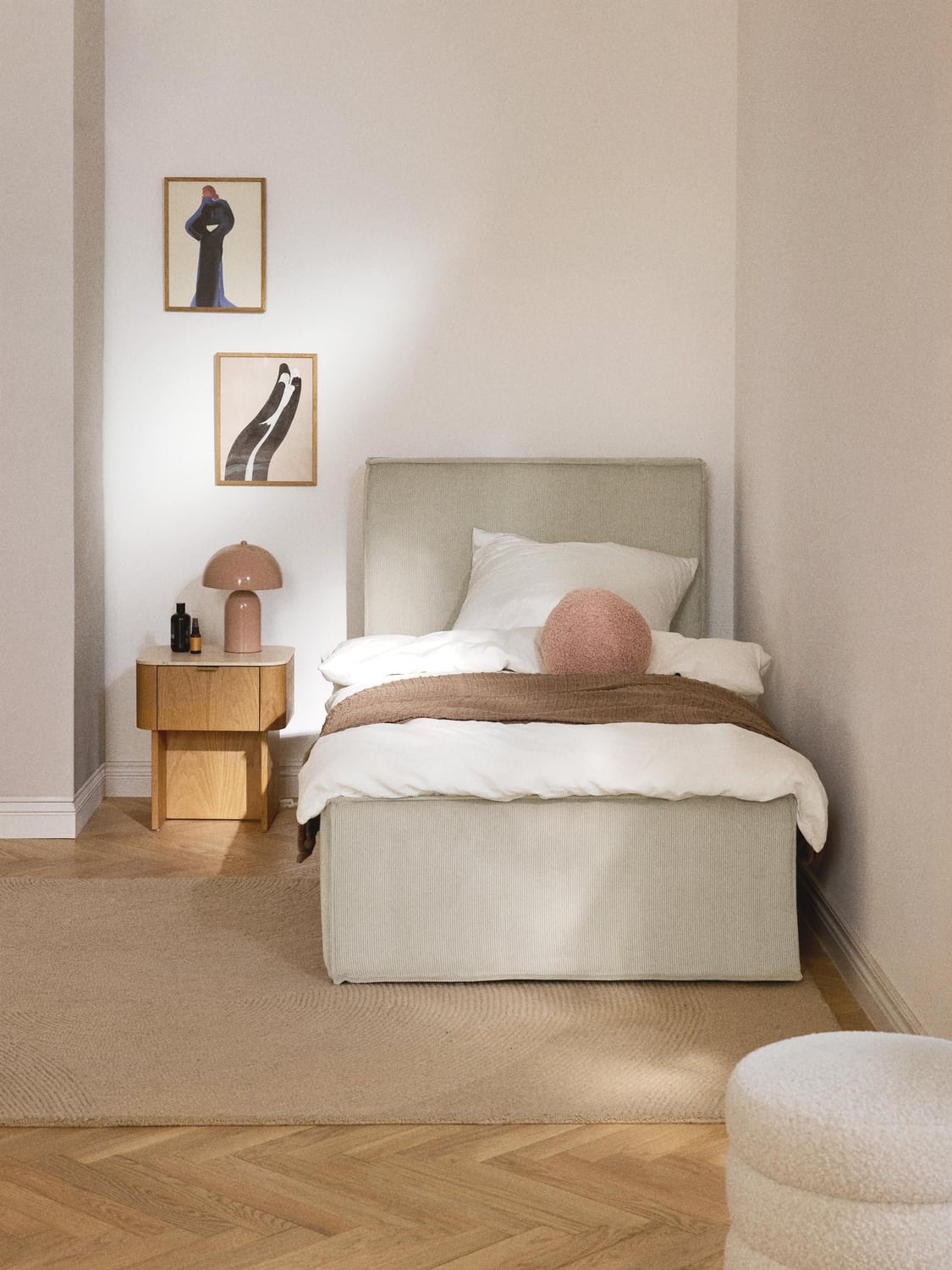 Dream Corduroy-Single Bed with Storage — Light Grey