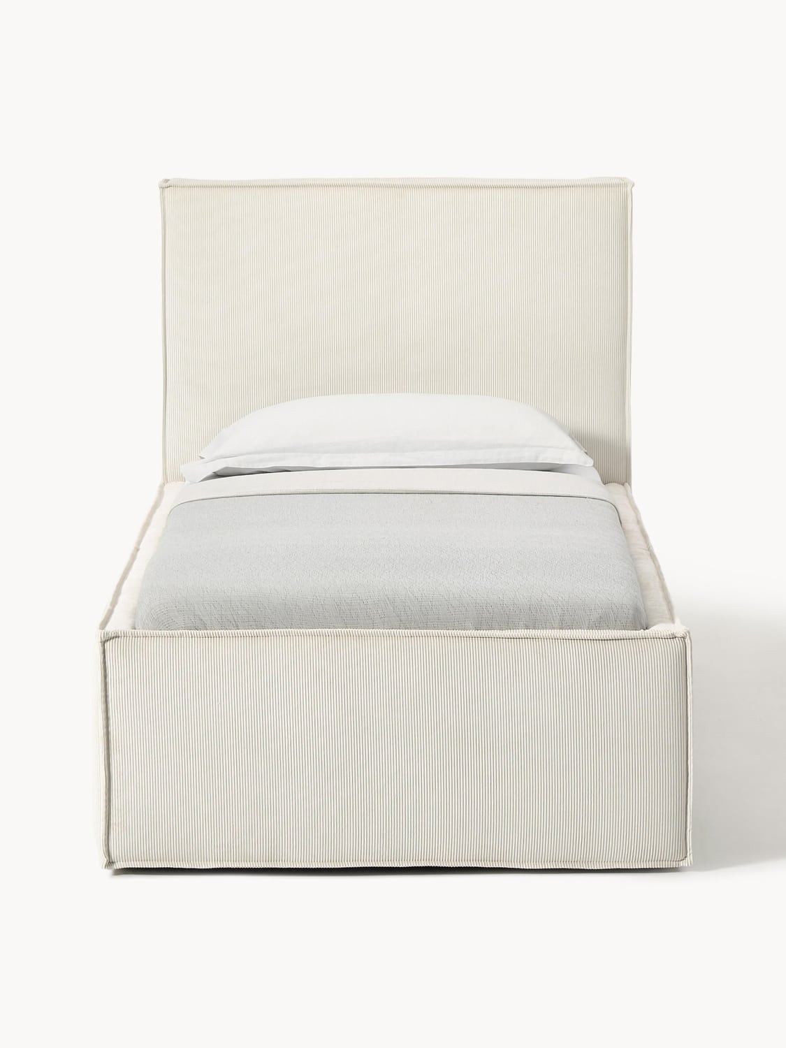 Dream Corduroy-Single Bed with Storage — Light Grey