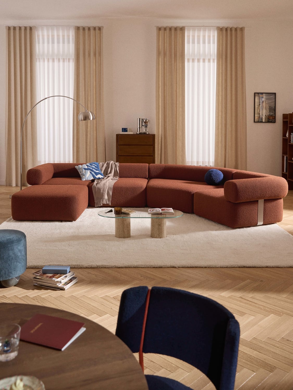 Anton Large Modular Bouclé Sofa with Ottoman (left/right) — Olive