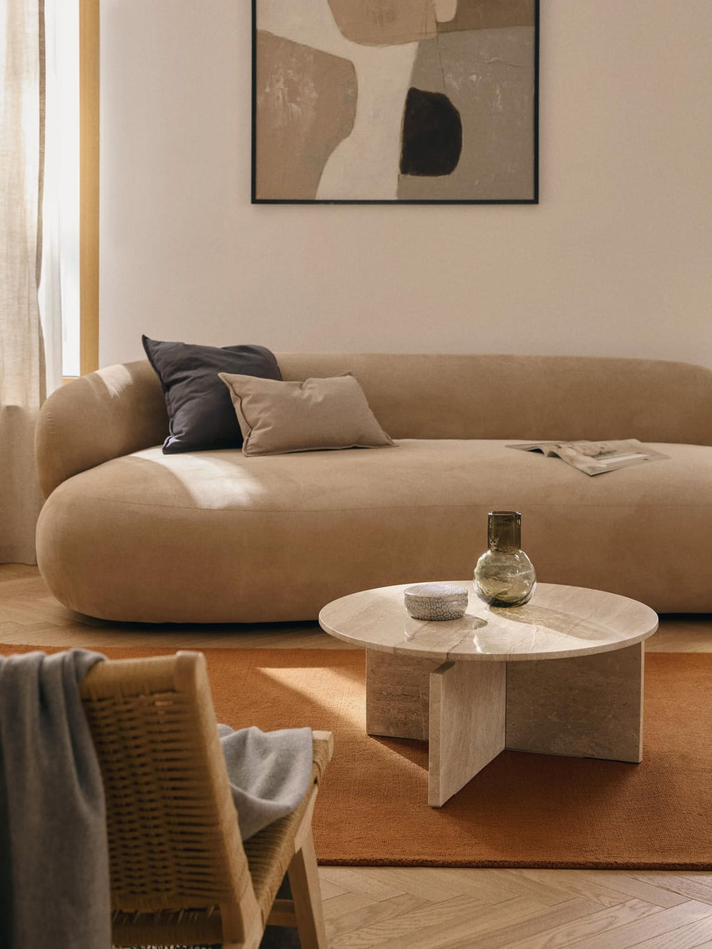 Marisa Round Coffee Table in Travertine