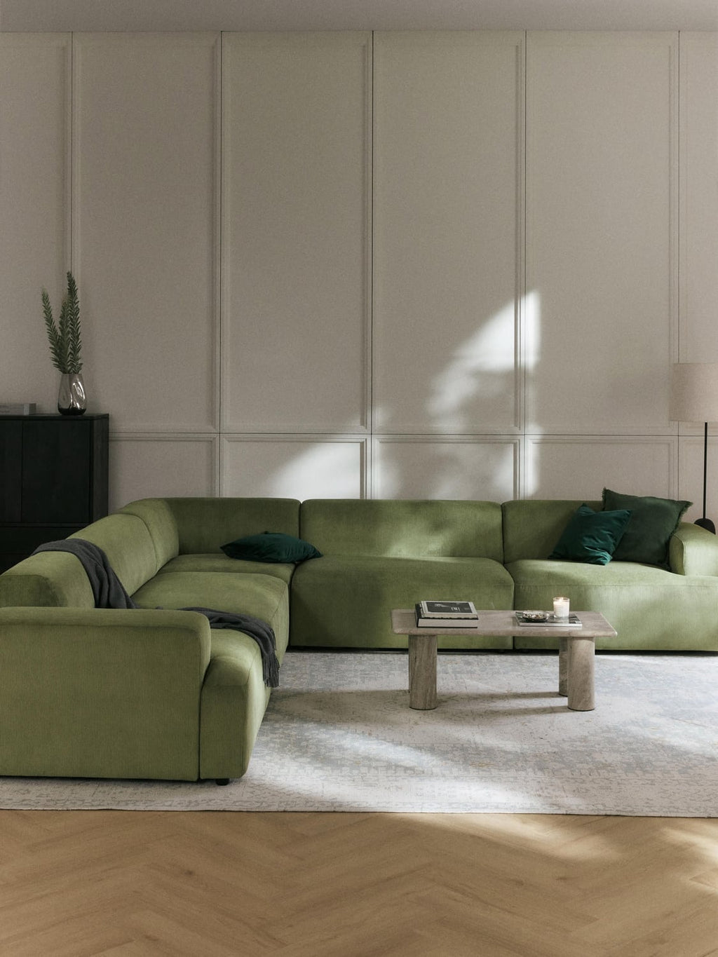 Melva Corduroy Corner Sofa (4-seater) — Mushroom