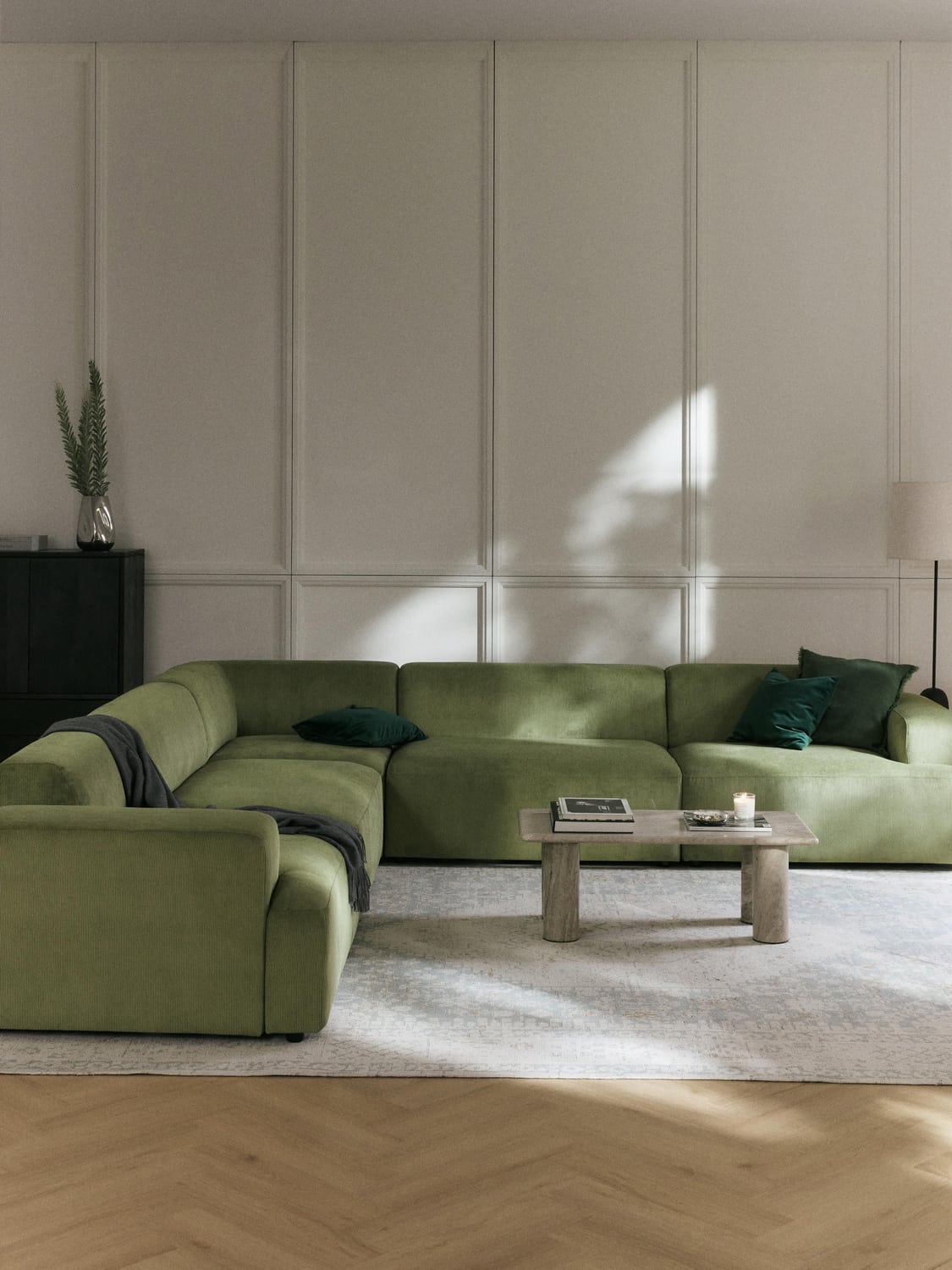 Melva Corduroy Corner Sofa (4-seater) — Mushroom
