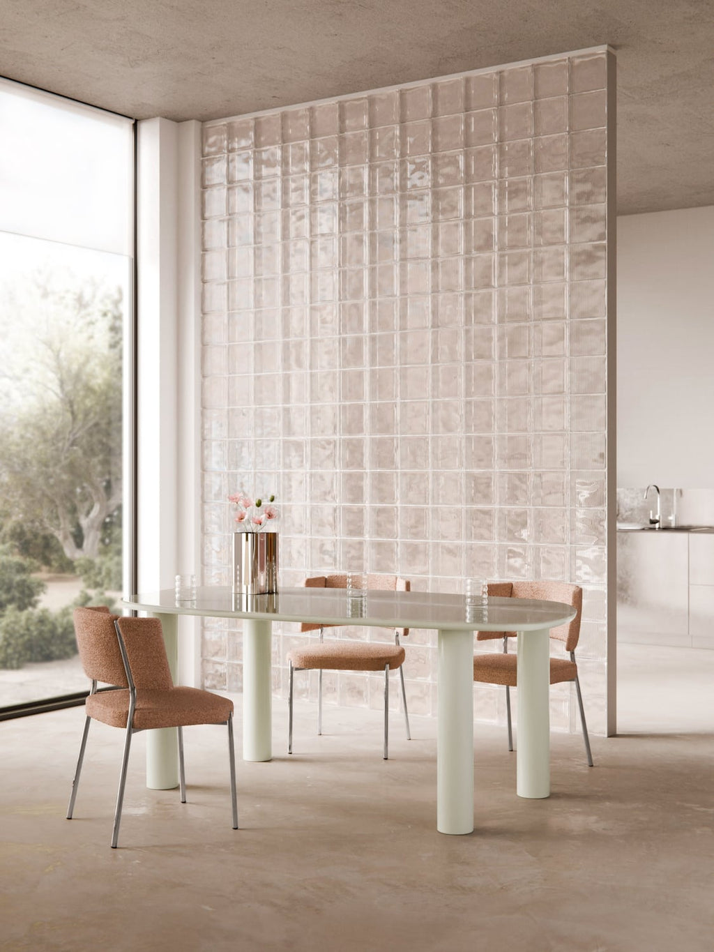 Beni Organic Dining Table with Glass Top, 200 x 110 cm — Light Grey