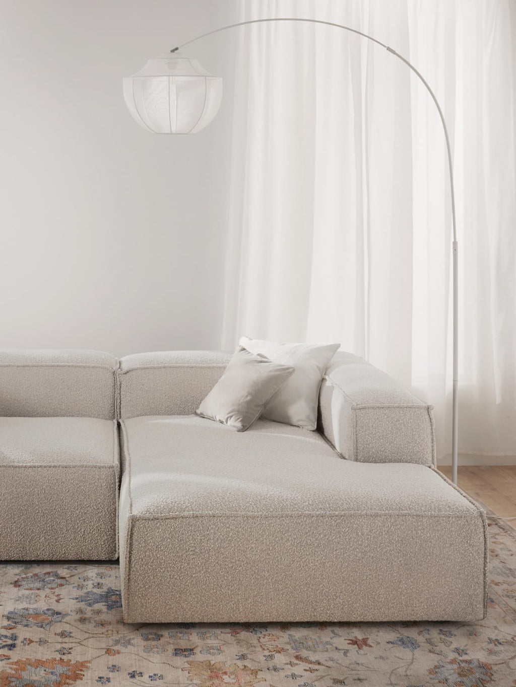 Lennon Ottoman Corner Module in Bouclé — Light Grey