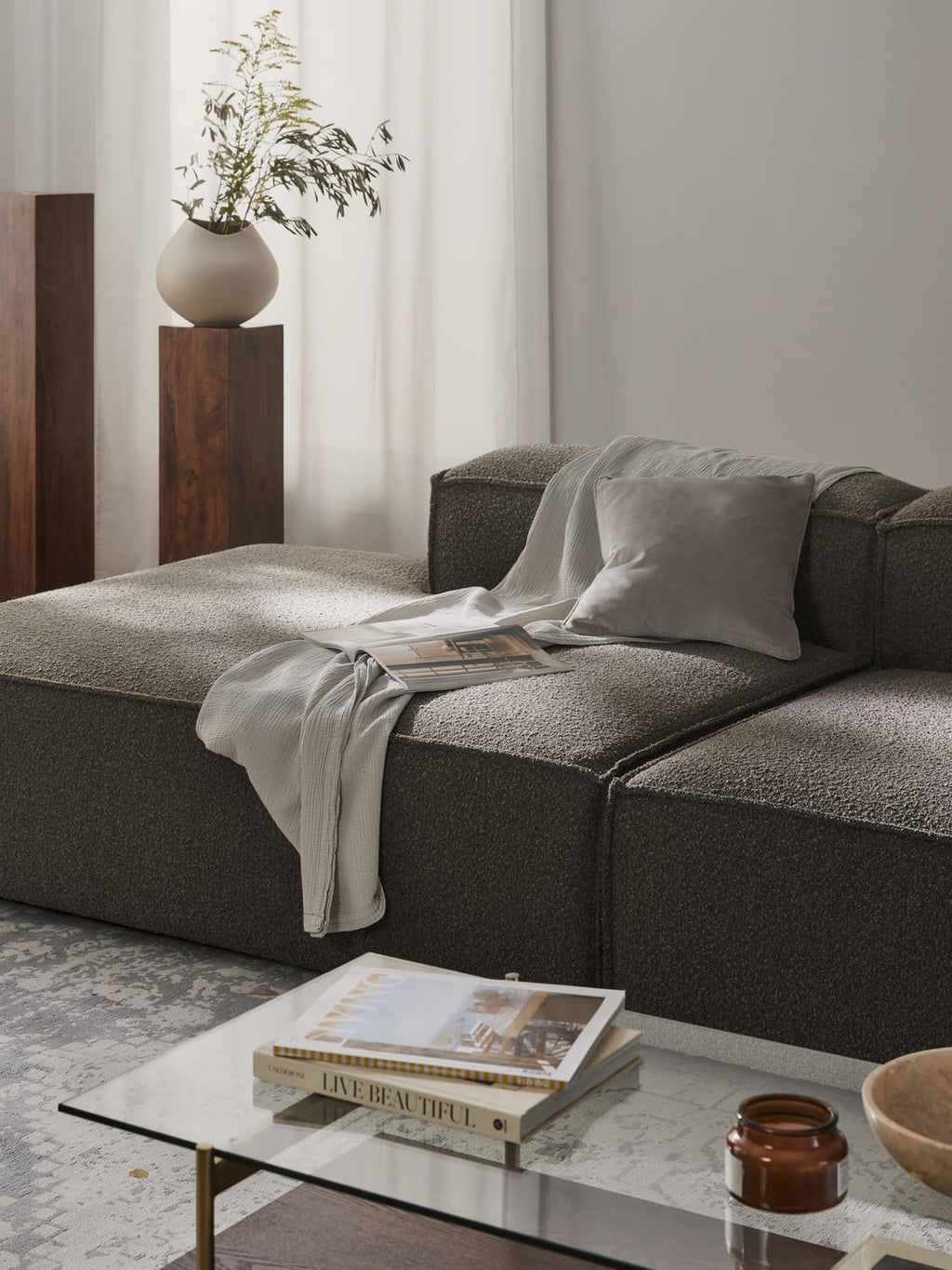 Lennon Ottoman Module in Bouclé — Dark Grey