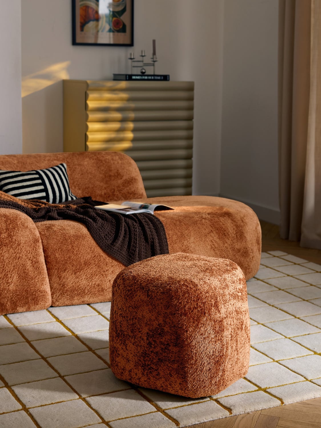 Wolke Tall Ottoman in Teddy Bouclé