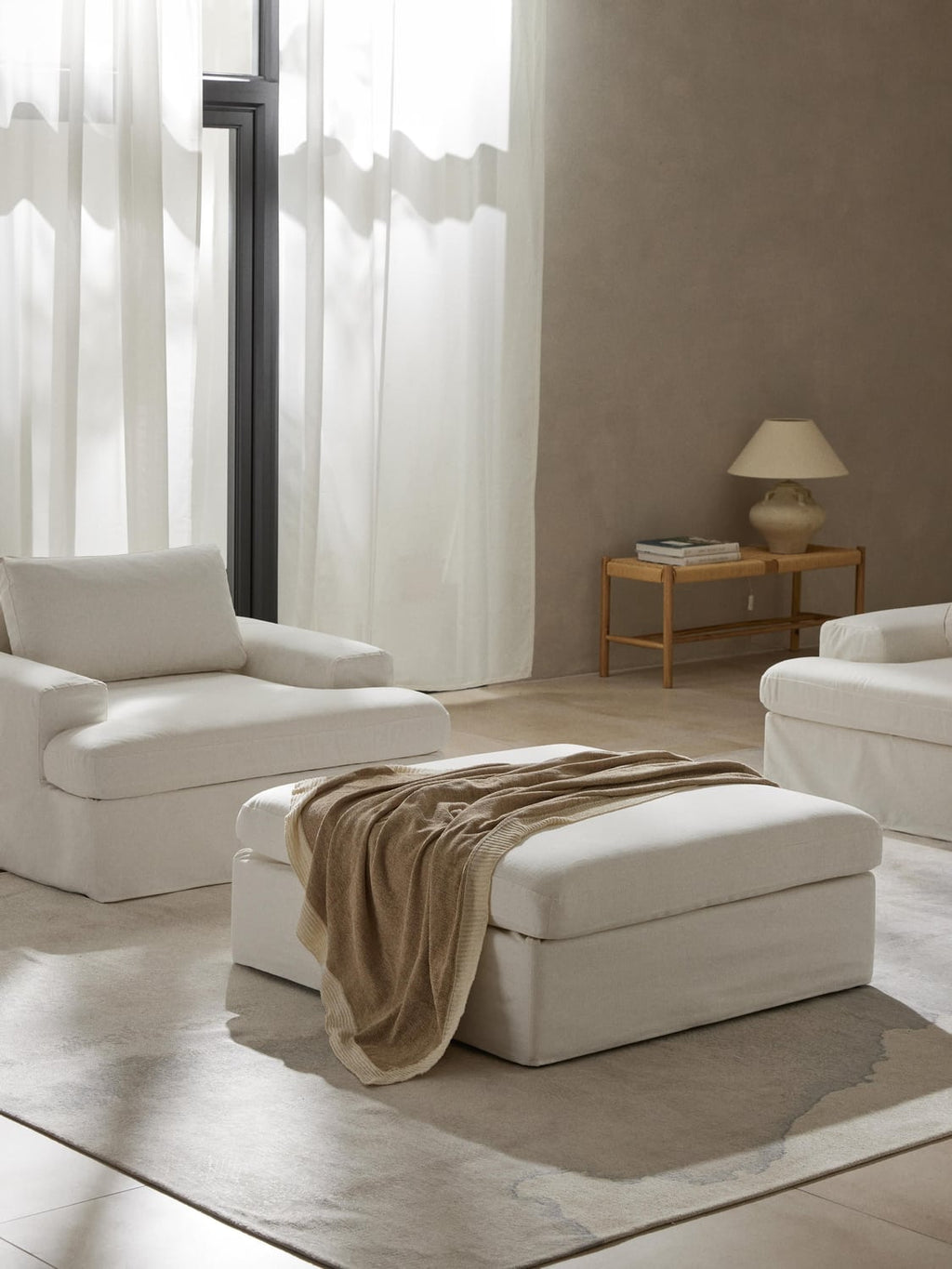 Russell Sofa Ottoman with removable covers — Ivory