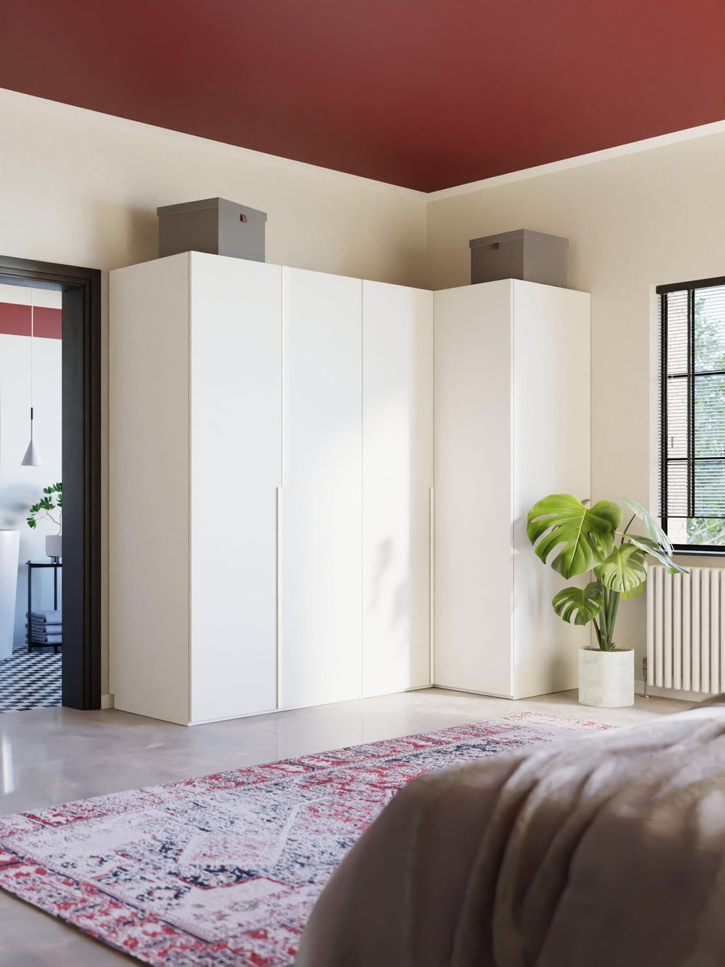 Leon Modular Corner Wardrobe, 215 cm Width, in various sizes — Off-White