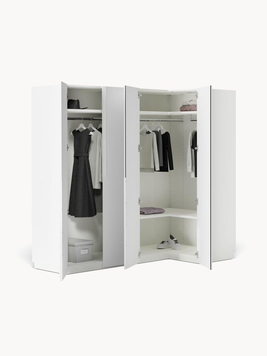 Leon Modular Corner Wardrobe, 215 cm Width, in various sizes — Off-White