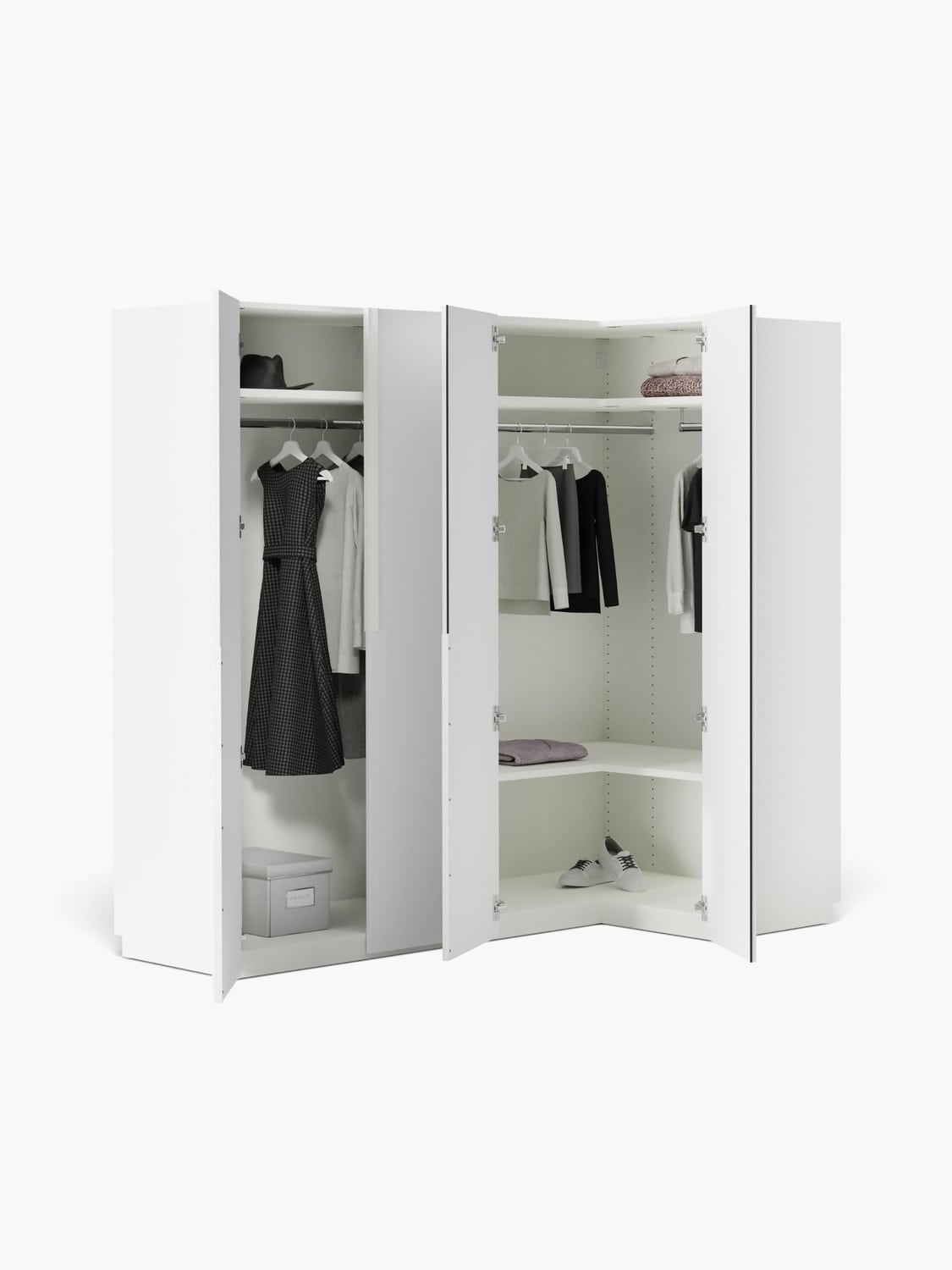 Leon Modular Corner Wardrobe, 215 cm Width, in various sizes — Off-White