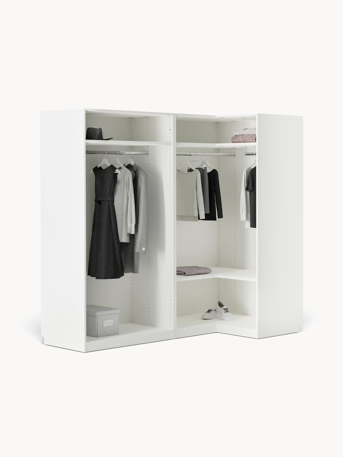 Leon Modular Corner Wardrobe, 215 cm Width, in various sizes — Off-White
