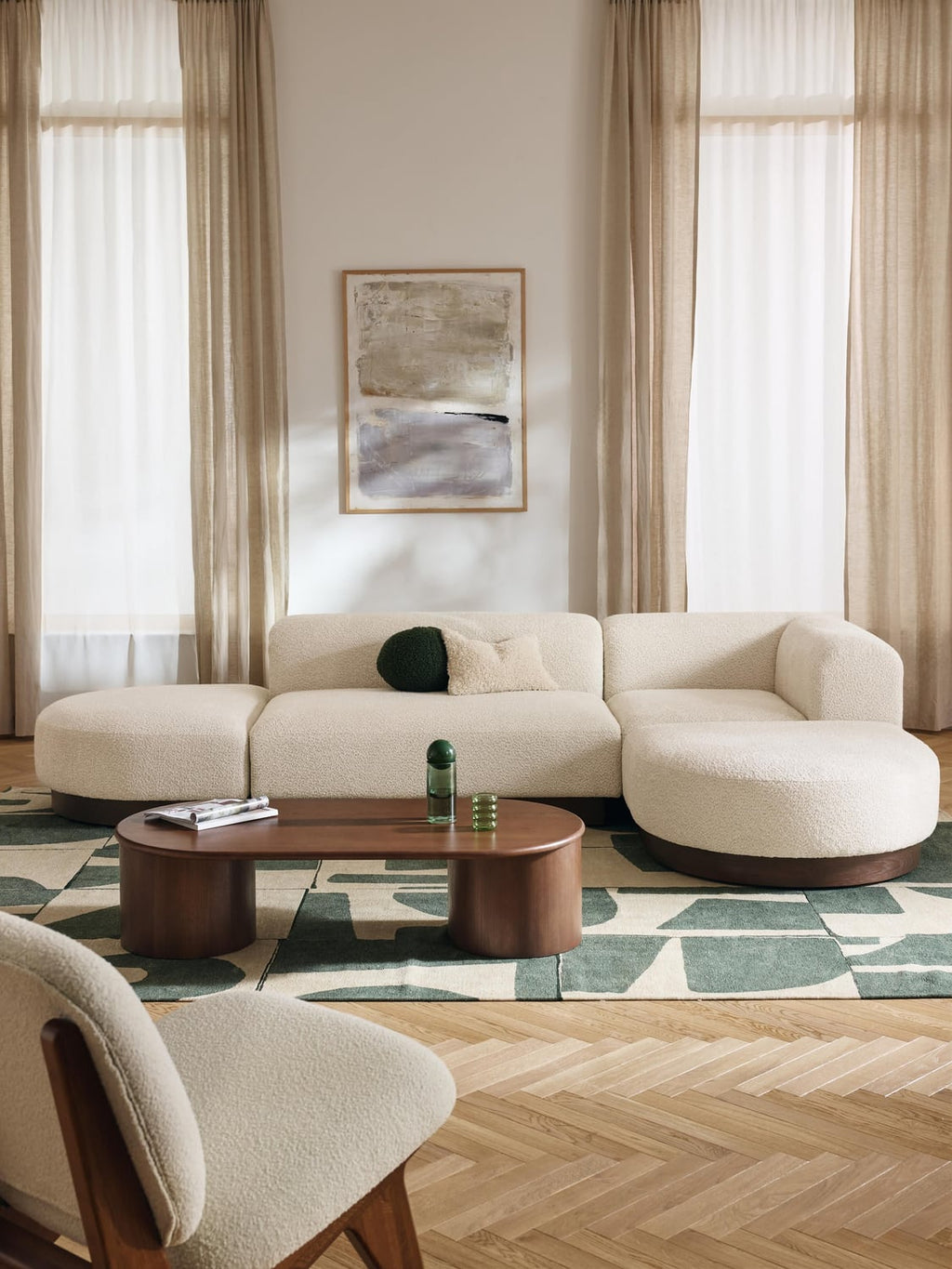 Natalie Modular Corner Sofa in Teddy Bouclé — Light Grey