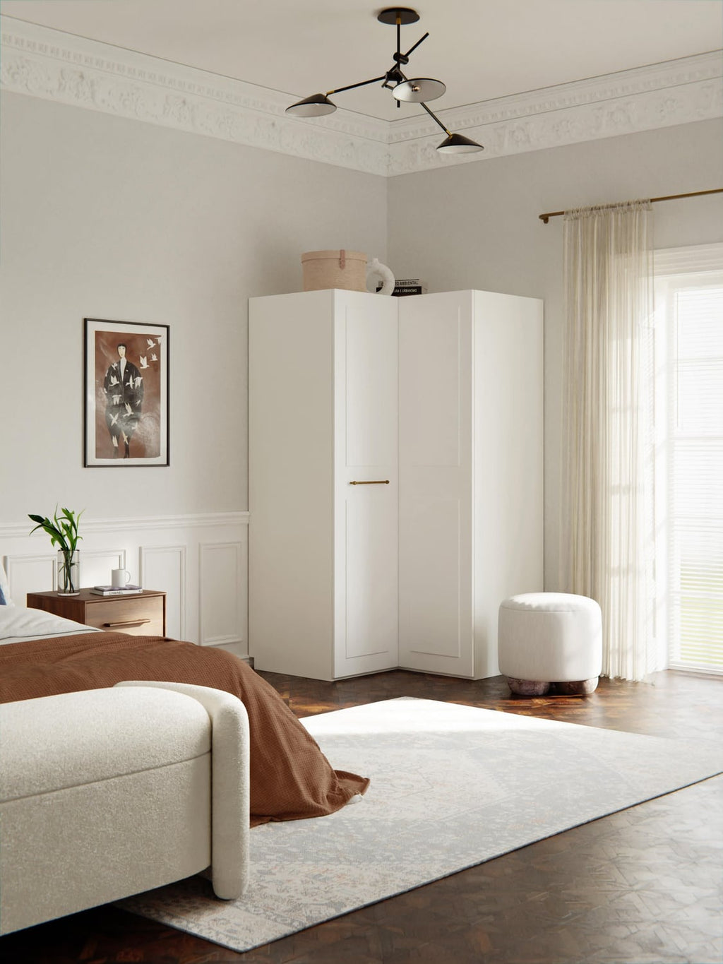 Charlotte Modular Corner Wardrobe, 115 cm Width — Off-White