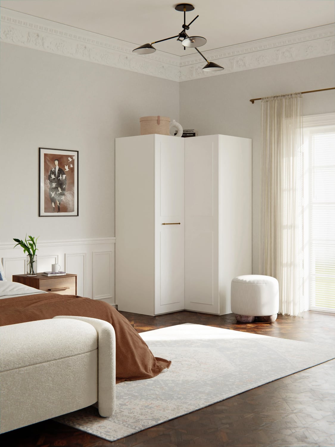 Charlotte Modular Corner Wardrobe, 115 cm Width — Off-White