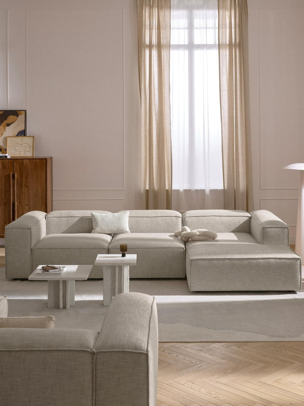 Lennon Modular Corner Sofa (4-seater) in Linen Blend — Oatmeal